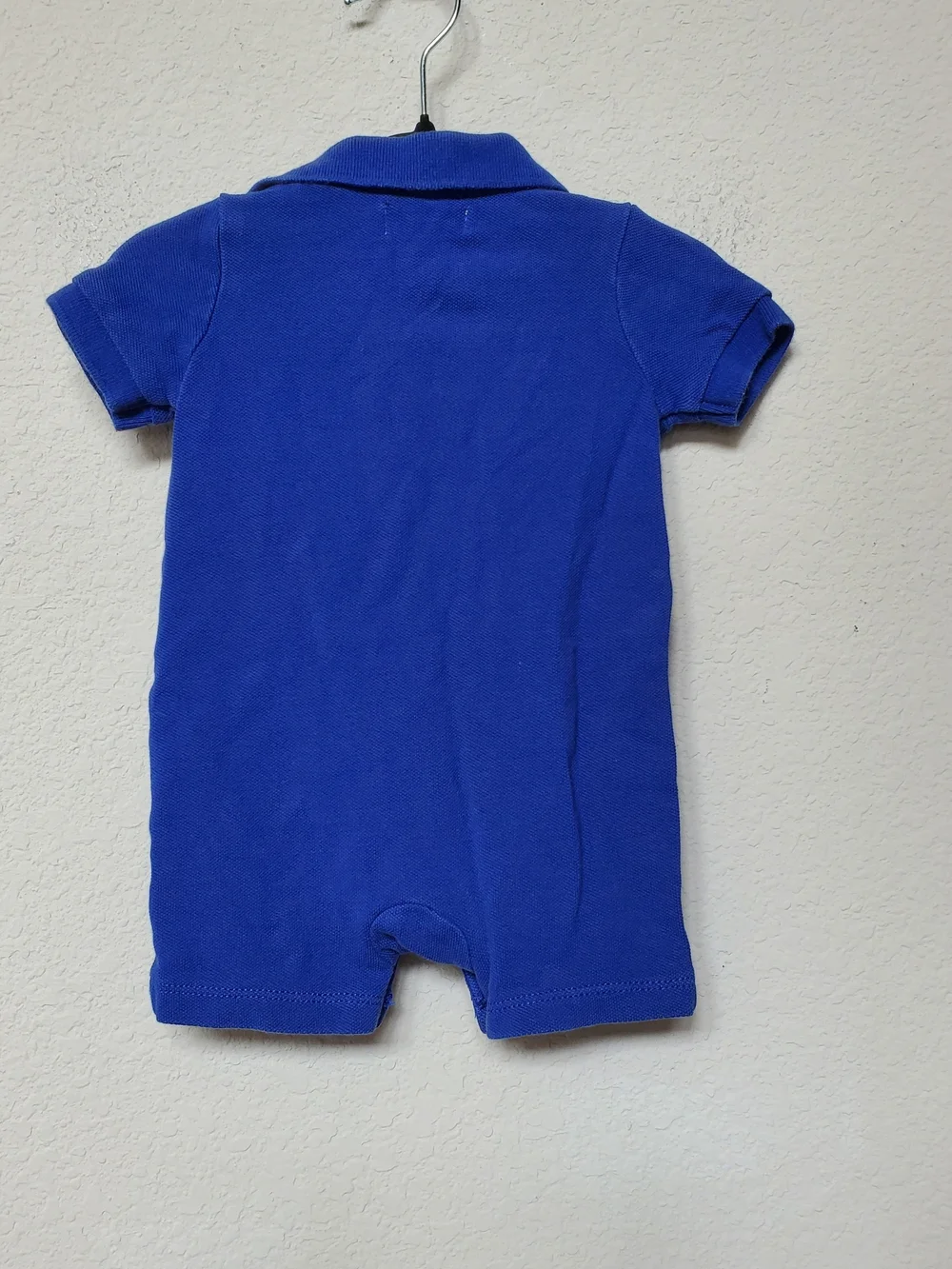 Ralph Lauren Royal Blue Polo Romper with Orange Pony. Size 3mths